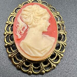 Vintage-Inspired Cameo Brooch with Gold Filigree